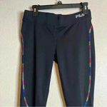 FILA  Black Rainbow Stitch Workout Stretch Yoga Running Pants Small Photo 2