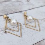 Vintage Earrings for Pierced Ears Gold Tone & Faux Pearl Photo 1
