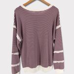 Brigitte Brianna Sexy Modest Mauve Cream Striped Ruffle Sleeve Sweatshirt Large Purple Photo 7
