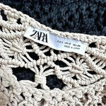 ZARA  | Knit Crochet Black Ecru Handcrafted Cropped Sweater Boho Top | Size Small Photo 4