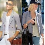 CAbi  #823 Striped Nautical Anchor Button Stretch Double Breasted Blazer Jacket S Photo 1