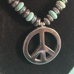 New Hand Crafted Hematite and Howlite Bead Necklace with Peace Sign Pendent Blue Photo 1