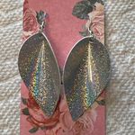 Handmade Silver Metallic Leaf Pinched Faux Leather Earrings Photo 0