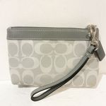 Coach Signature Gray Pleated Canvas Logo Wristlet Pouch Wallet Photo 5