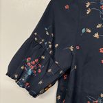 ZARA  Basic Womens Navy Blue Floral Puff Sleeve Crew Neck Blouse Size XS Photo 2