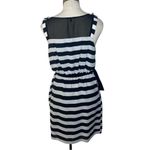 Momteau Striped Sheer Neckline Cinched Waist Black White Dress Size Large Photo 7