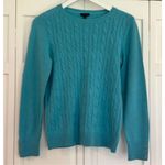 Talbots turquoise cableknit Lambswool button cuff crewneck sweater M Photo 1