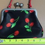 Mini Cherry Print Black & Red Women's small tote red strap big silver pin up Photo 5