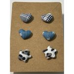 None Fabric Covered Button Earring Studs Plaid Cheetah Photo 4