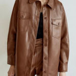 Wilfred NWT Aritzia Cognac The Ganna™ Shirt Jacket Vegan Leather Sz XS Photo 0
