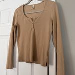 Pact  Tan Nude Brown Long Sleeve Henley Half Button Thermal Top Photo 4