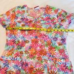 White Cross Colorful Floral Scrub Top No Size Tag (Small?) Nurse Medical Vet Pink Photo 4