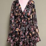 Free People Closer to the Heart Black Floral Print Ruffled Tiered Mini Dress Photo 1
