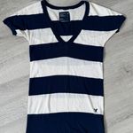 American Eagle  Y2K Navy White Striped V-Neck Tee Shirt XS Preppy 2000s Vintage Photo 0
