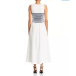 AQUA  Women's White‎ Striped Sleeveless Midi Dress Knit Top Summer Casual Photo 1
