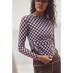 Free People NEW  x Salt Gypsy Ruched Printed Surf Rashguard‎ XS Purple Check Photo 7