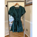 The Impeccable Pig  Womens Ruffle Mini Dress Size M Green V-Neck Long Sleeve Photo 1