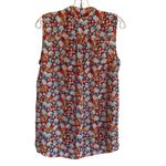 Pleione Retro Floral Tie‑Neck Sleeveless Blouse tank Orange Blue - M EUC Photo 2