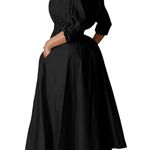 NEW Collar Neck High Waist Flared Button Down Maxi Shirt Dress XL Black Photo 5