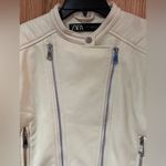 ZARA  Vegan Faux Leather Motorcycle Moto Zippered Jacket in Winter‎ White Size XL Photo 6