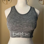 Bebe  Heathered Gray Ribbed Knit Athletic Sports Bra w Cut Outs Large Photo 0
