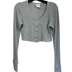 Aerie Offline by Cropped Gray Button Cardigan Size S Waffle Knit Y2K Photo 0