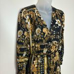 ZARA  Long Sleeve Chain Floral Print Large Button V Neck dress black gold size XS Photo 1