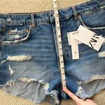 ZARA  The High Waist Short Blue Denim Jean Shorts Size 12 / 44 Distressed NWT Photo 7