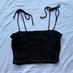 ZARA Black Satin Effect Smocked Bach Crop Top Photo 2