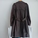Vintage Cortefiel Leather Trench Coat Womens Brown XL Double Breasted Belted Photo 6