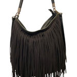 EXPRESS  Black Fringe Crossbody Hobo Bag Faux Suede Boho Western Photo 0