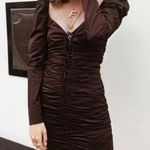 ZARA  Brown Long Sleeve Puff Sleeve ruched Body con Dress Size S Photo 2