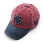 Red Maple Leaf Washed Old Color Block Cotton Baseball Cap Street unisex hat NEW Photo 1