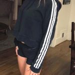 Adidas Black Cropped Hoodie With White Stripes On The Sleeves Size M Photo 0