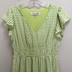 Taylor Gingham Midi Dress Pockets Ruffle Sleeve Green Size 8 Photo 2