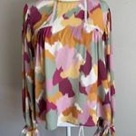FATE. Pink Yellow Print Bishop Sleeve Blouse Women’s M Preppy Workwear Business Photo 0