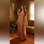 Vintage 60s 70s M Psychedelic Floral Print Boho‎ Indie Maxi Dress 14 Orange Photo 1