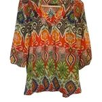 Tribal Boho Peasant Sheer Blouse Size 6 Southwestern Aztec Hippie Flowy Colorful Photo 0