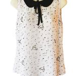Hot Topic Music Note Peter Pan Collar Tie Front Sleeveless Chiffon Blouse ~ MED Photo 3