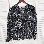 Parker  Floral Ruffle Trim V Neck Long Sleeve‎ Blouse Black Multi Small Photo 7