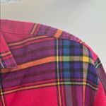 Pink Blue plaid Button Down flannel Shirt M women’s colorful casual fall bright Size M Photo 5