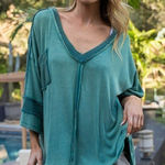 POL ‎ Long Time Coming Teal Shirt Teal V-neck Oversized Tunic Women's Small Photo 0