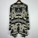 Lucky Brand  Cardigan L Black Beige Aztec Southwest Boho Festival Open Front Cozy Photo 3