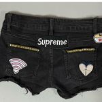 Rolling Stones Black Gold Studded Spiked Stretch Denim ‘’ ‘Supreme’ Brand ‘Noodles’ Punk Patches Jean Shorts Bottoms Size 7 💋❤️🔥 Photo 1