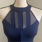 B Darlin Fit & Flare Halter Mini Dress sz 1/2 Navy Blue Mesh Cutout Party Dress Photo 7