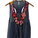 Free People Floral Striped Sleeveless Applique Top Size XS Embroidered Boho Photo 1