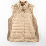 J. Jill Down Vest Size Large Quilted & Smocked Puffer Winter Fall Lightweight Tan Photo 1