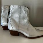 Free People  New Frontier Silver Leather Western Ankle Booties Photo 3