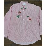 Vintage XL Holiday Shirt Red Striped Button Up Embroidery Holiday Holly Berries White Size 16P Photo 1