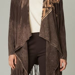 Vocal Women's Brown Aztec Tribal Print Fringe Open Front Cowgirl Cardigan Small Photo 0